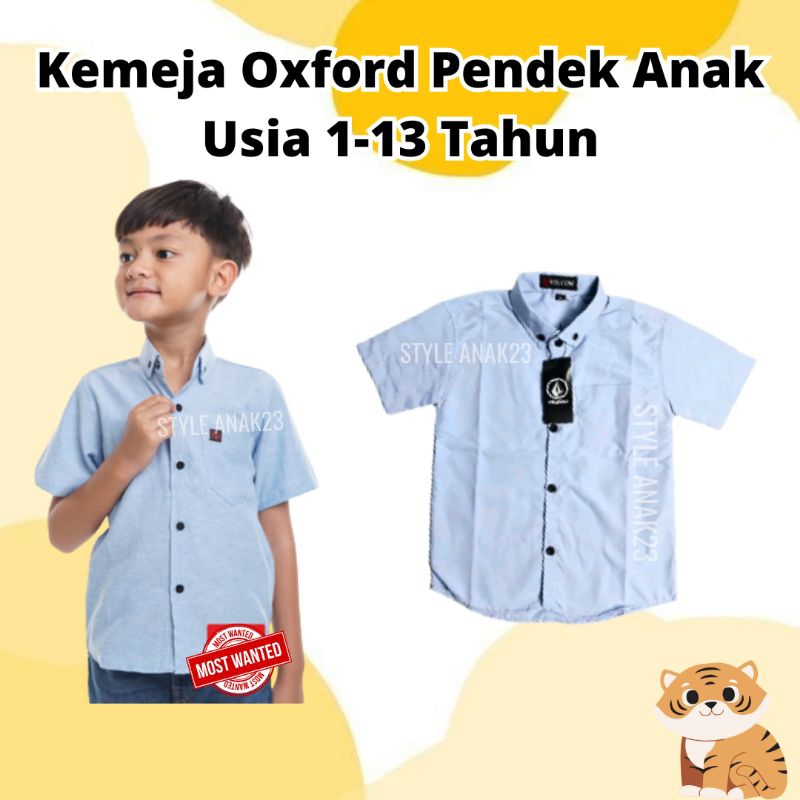 { COD } Kemeja oxford Polos Anak Lengan Pendek Laki-Laki Import 1-12 tahun Baju Bayi Cowok | Kemeja 