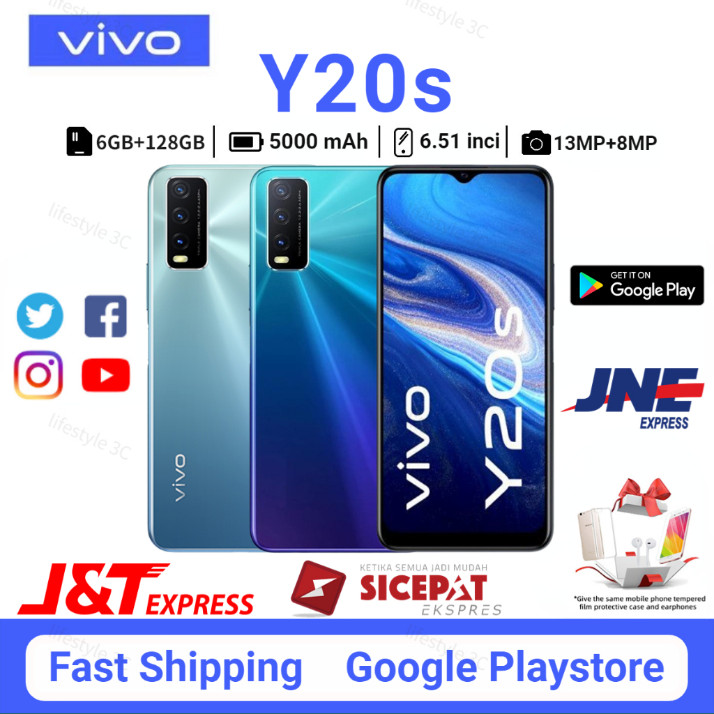 VIVO Y20s RAM 8/256GB Layar 6.51 inci Baru HP Garansi 1 Tahun