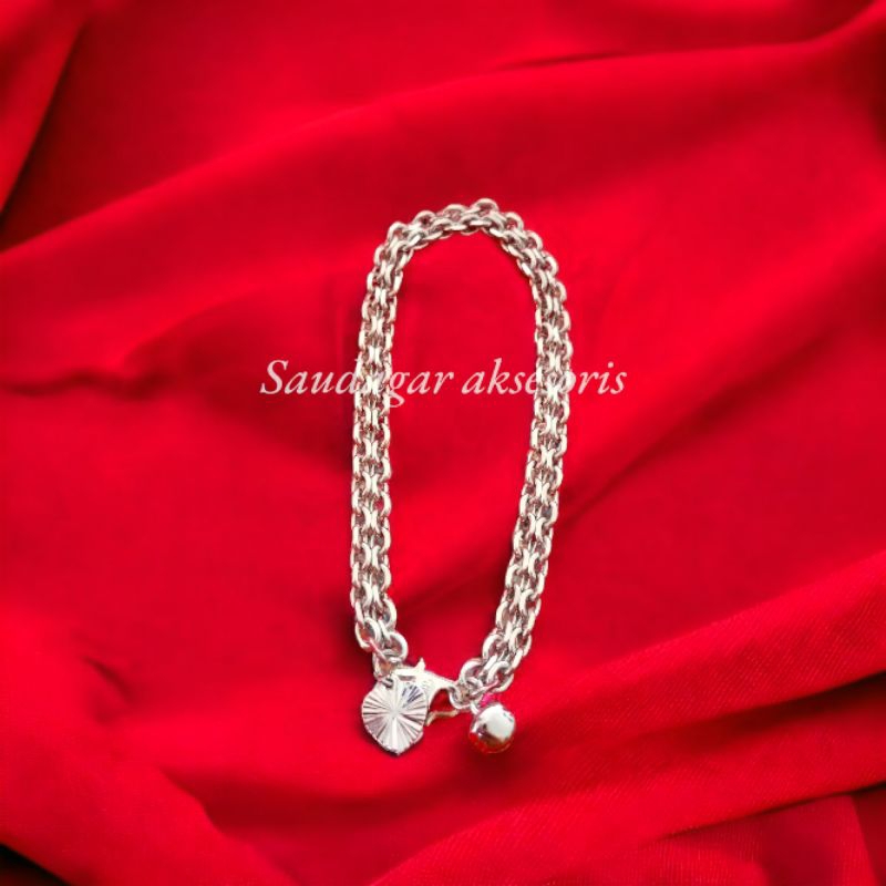 gelang nuri dobel kaca perak silver berlapis emas