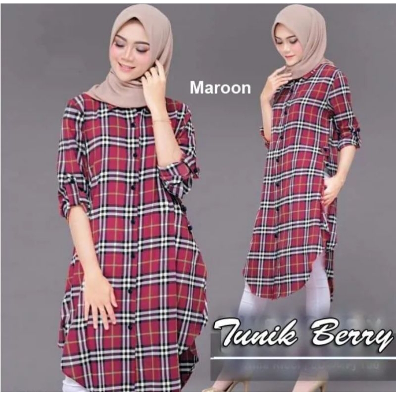 TUNIK KOTAK BURBERRY TERBARU JUMBO LENGAN PANJANG / TUNIK BURBERRY WANITA TERMURAH / TUNIK BURBERRY