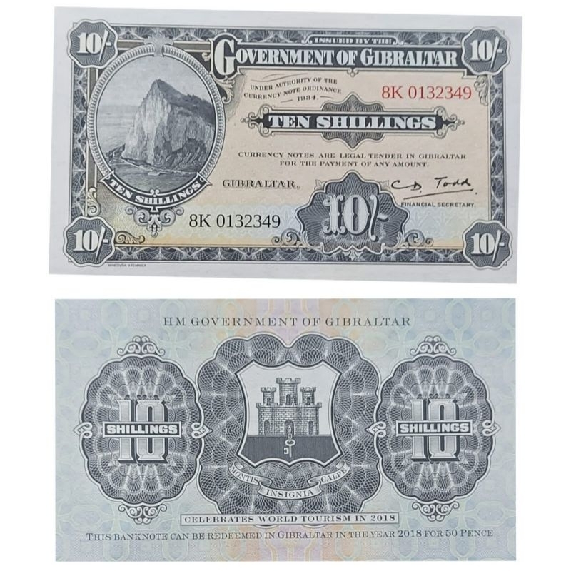 Murah Uang Negara Gibraltar 10 shilling Pound tahun 1934 Kondisi UNC GRESS MULUS Original 100%