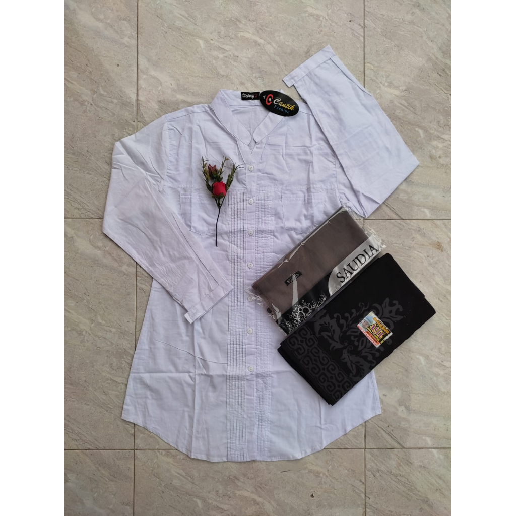 stelan blus atasan putih lis