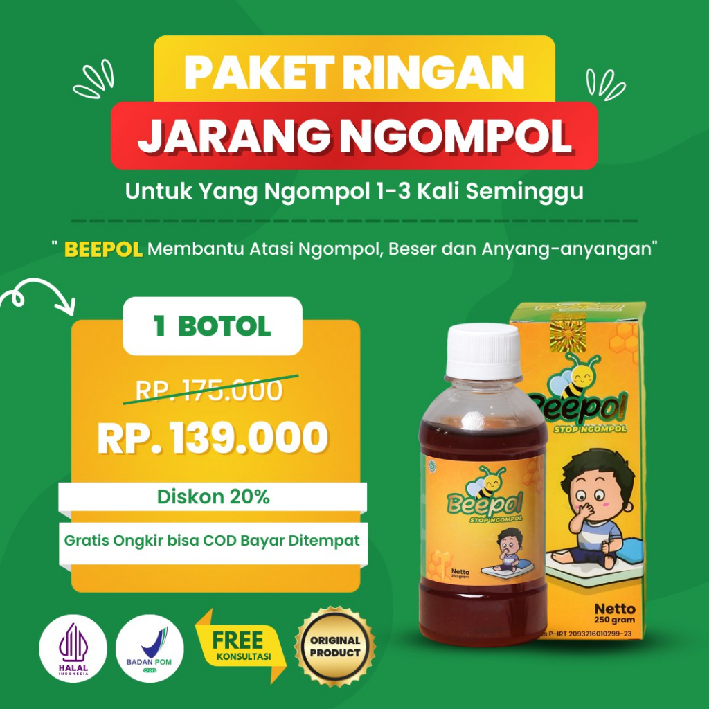 Madu BEEPOL Original OBAT NGOMPOL Herbal Stop Anti Ompol, Beser & Anyang-anyangan Anak Remaja Dewasa