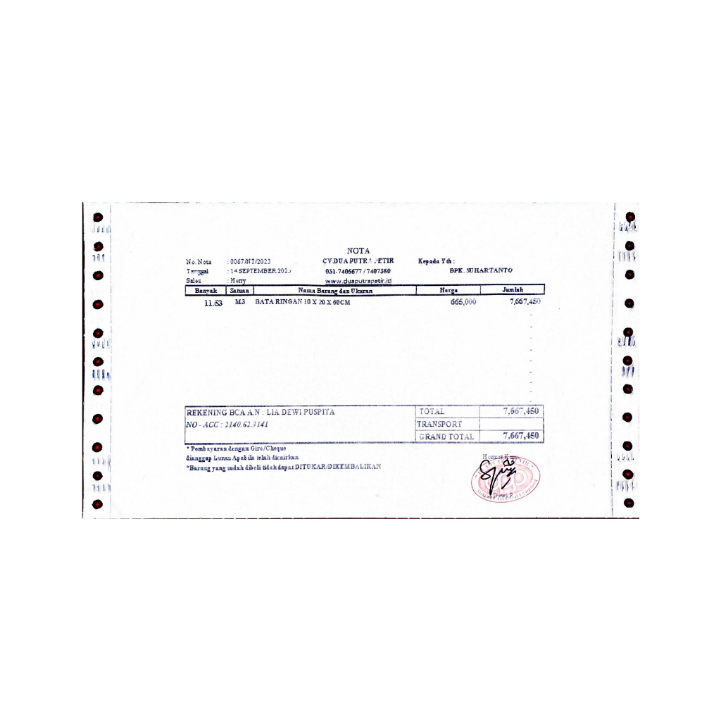 Bata Ringan 10 x 20 x 60 cm