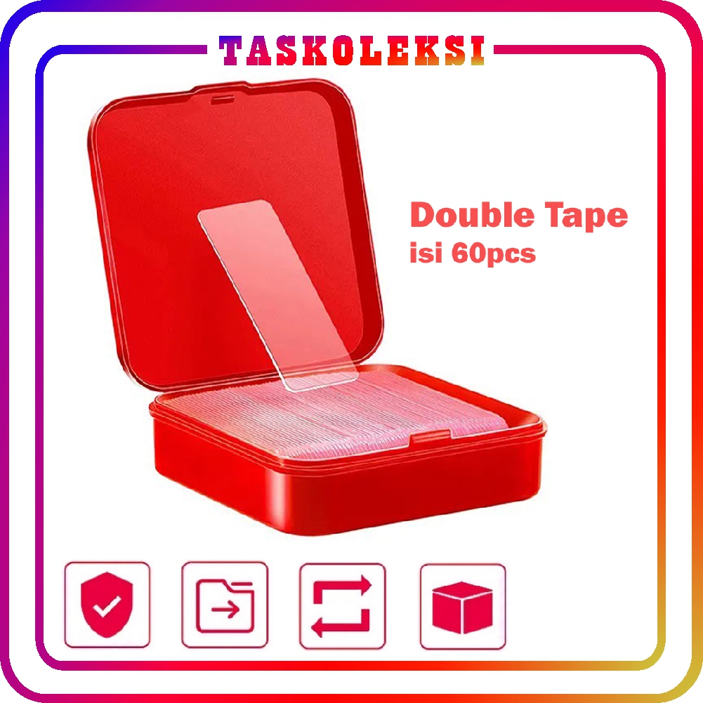 

☛TK☚ Stiker Double Tape Bening Dua Sisi Isi 60Pcs/Box | Solasi Perekat Serbaguna Super Kuat | Double Sided Stickers Tape Transparent | SelotipTempelan Dekorasi Dinding Tembok R969