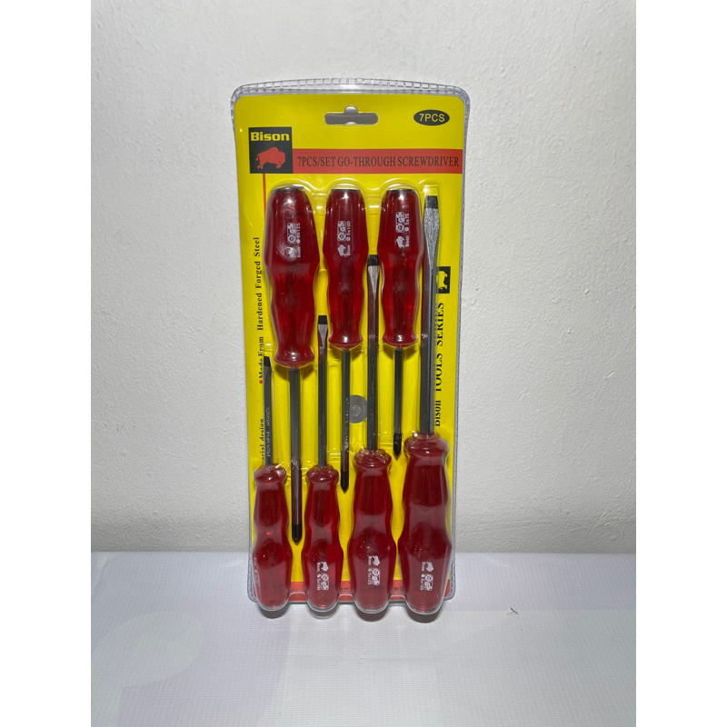 obeng tembus set 7pcs bison / obeng set tembus 7pcs bison / obeng tembus plus & minus bison