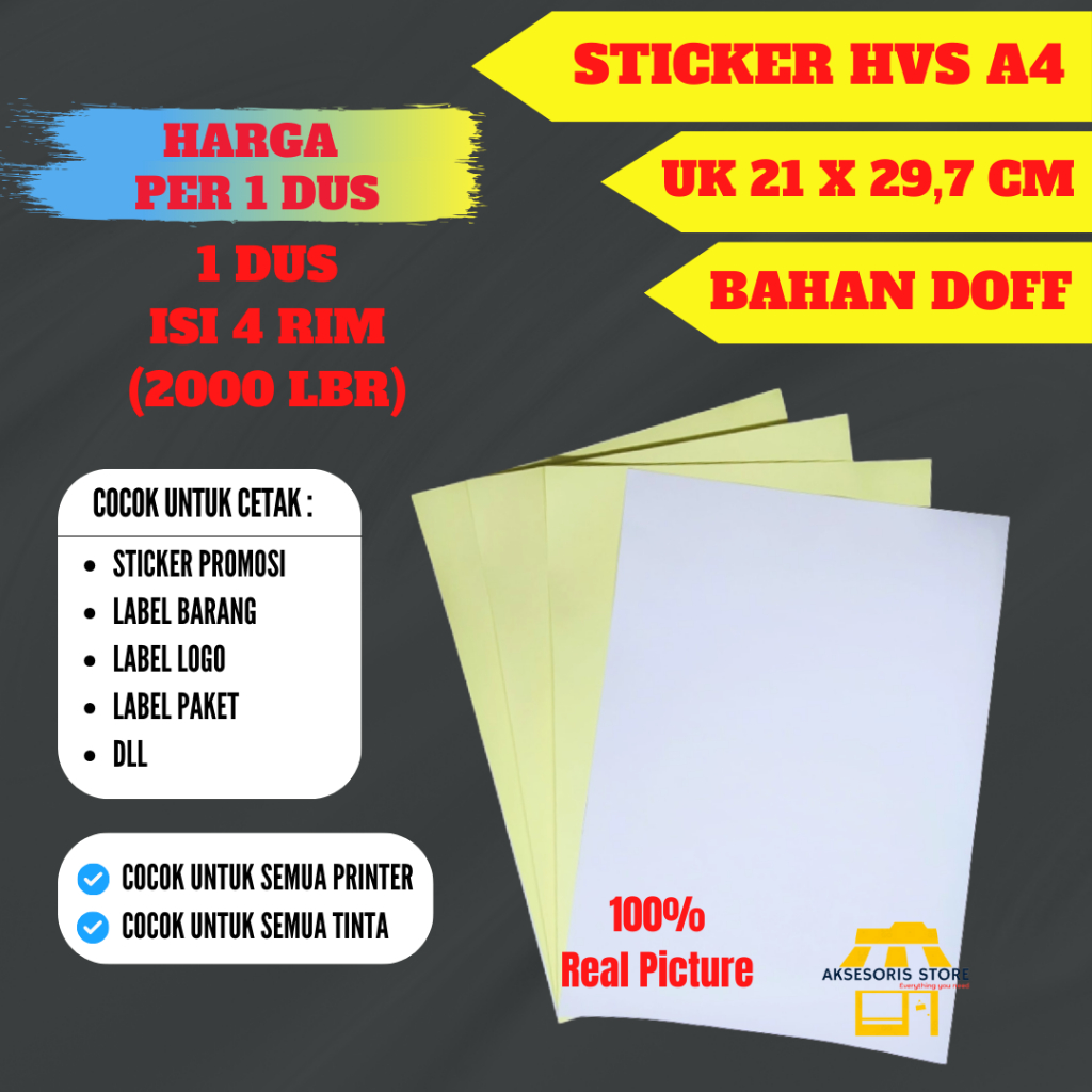 

STIKER LABEL HVS A4 PER DUS 2000 LEMBAR / KERTAS STICKER UKURAN A4