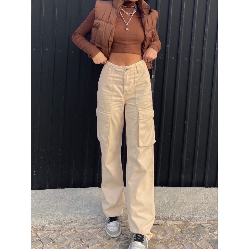 Celana cargo jeans wanita celana jeans cargo panjang wanita murah Celana Highwaist jeans Celana High