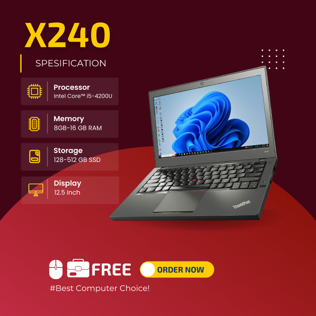 Laptop Lenovo Thinkpad X240 Core i5 Ram 8gb SSD 256GB Second Mulus /Termurah /Murah