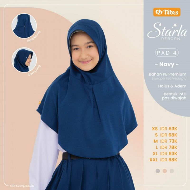 [Nibras Hijab] Starla Pad 4 Kerudung Sekolah SD/SMP/SMA Warna Putih/Merah/Biru/Coklat Pramuka/Hitam