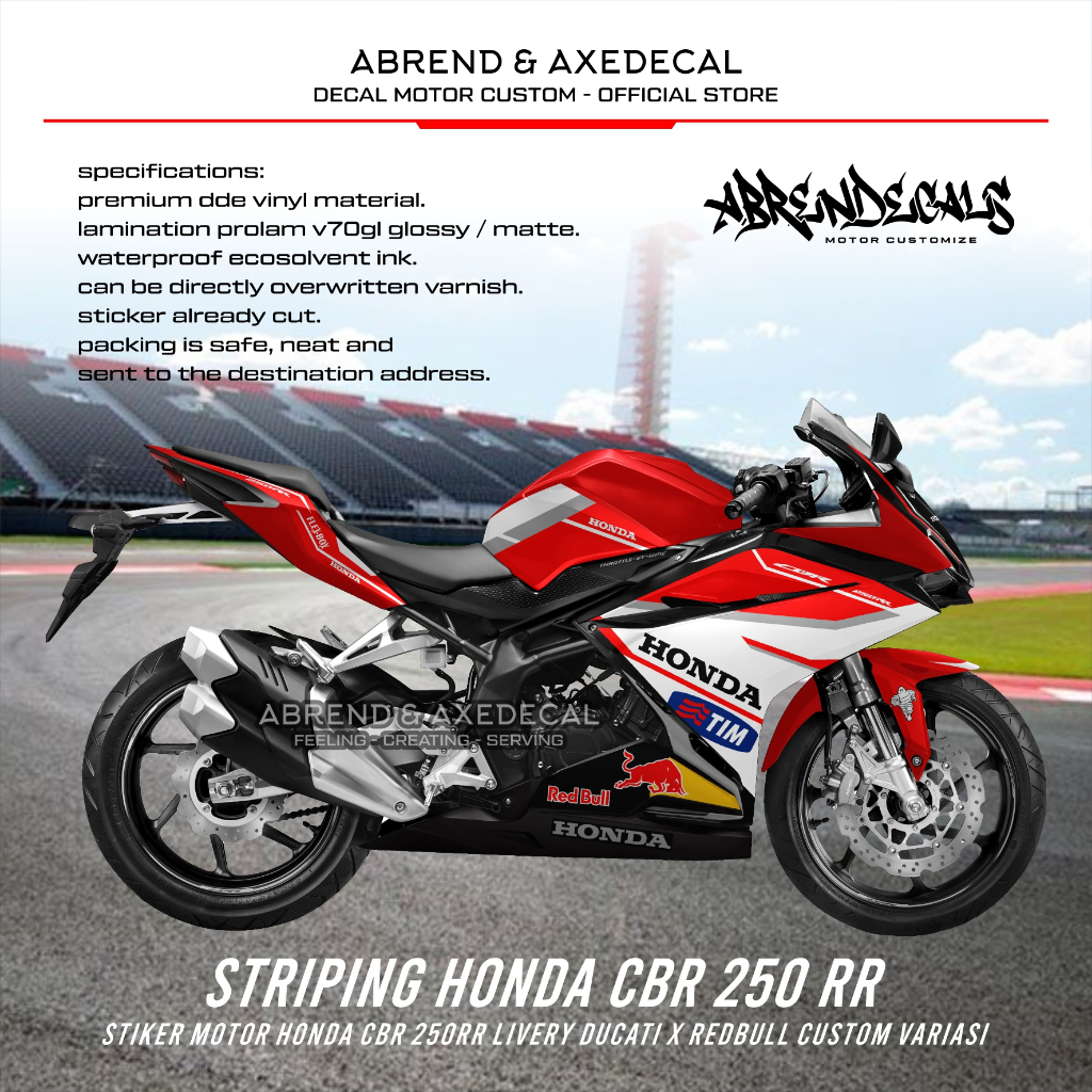 Striping CBR 250 RR Livery Grafis Ducati Redbull Racing / Stiker Motor Honda CBR 250RR Design Custom