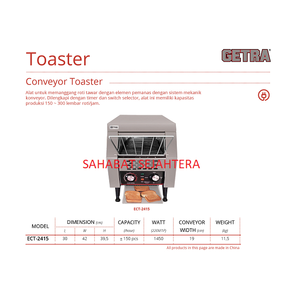 GETRA Conveyor Toaster ECT-2415 Alat Pemanggang Roti Tawar