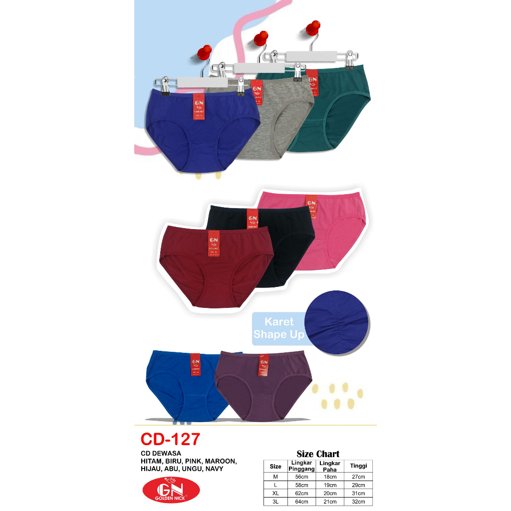 6 Celana Dalam Wanita - GN 127 - GOLDEN NICK BRIEFS - Cutting MINI - SET 6 - CD Wanita Dewasa - CD R