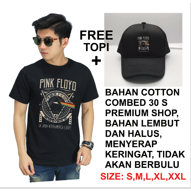 Kaos Pink Floyd gratis topi trucker premium