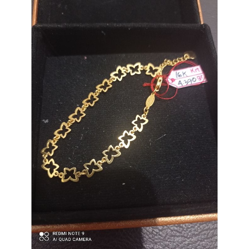 gelang emas model kupu2 full motif kadar emas 16 karat emas 700