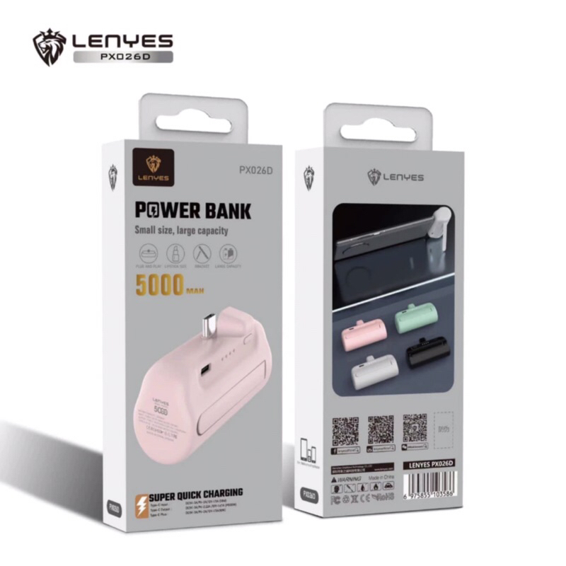 Powerbank Lenyes PX-026D 5000mAh Fast Charging Large Capacity ( colokan type C )