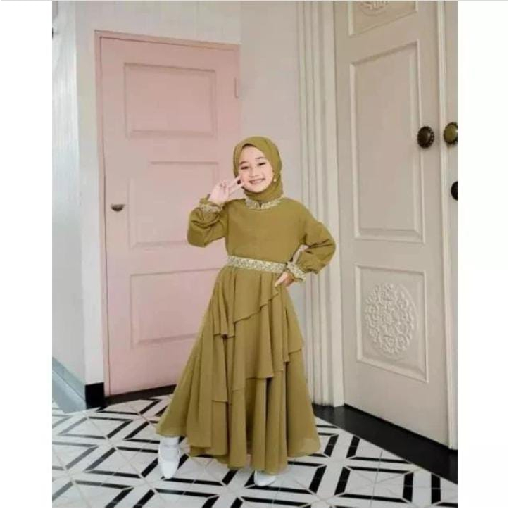 New Fashion Gamis Syari Anak Perempuan Usia 6 7 8 9 10 11 12 13 14 Tahun Mikayla Kids Set Hijab Khimar Bahan Ceruty Babydoll Premium Dress Tanggung Gamis Remaja Terbaru