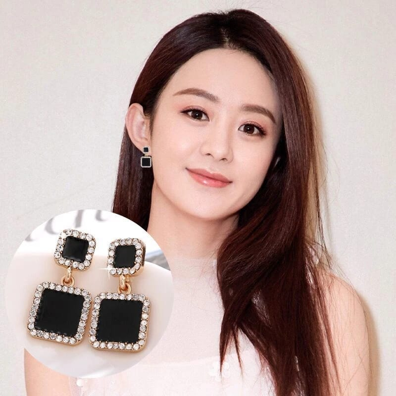 ANTING GANTUNG HITAM KOREAN STYLE SIMPLE ELEGAN ANTING TUSUK ANTING HIJAB GIWANG ANTING PESTA PREMIU