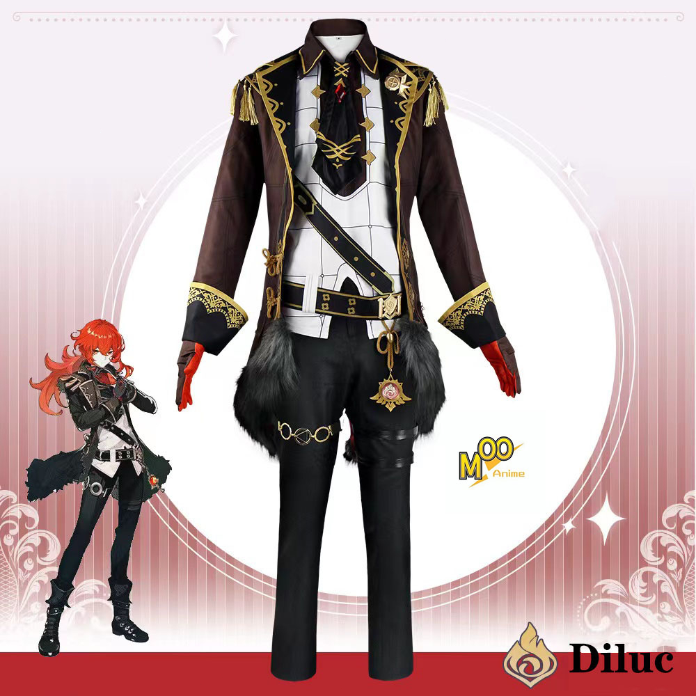 Genshin Impact cosplay costume Diluc cosplay Set and wig Christmas Halloween costumes