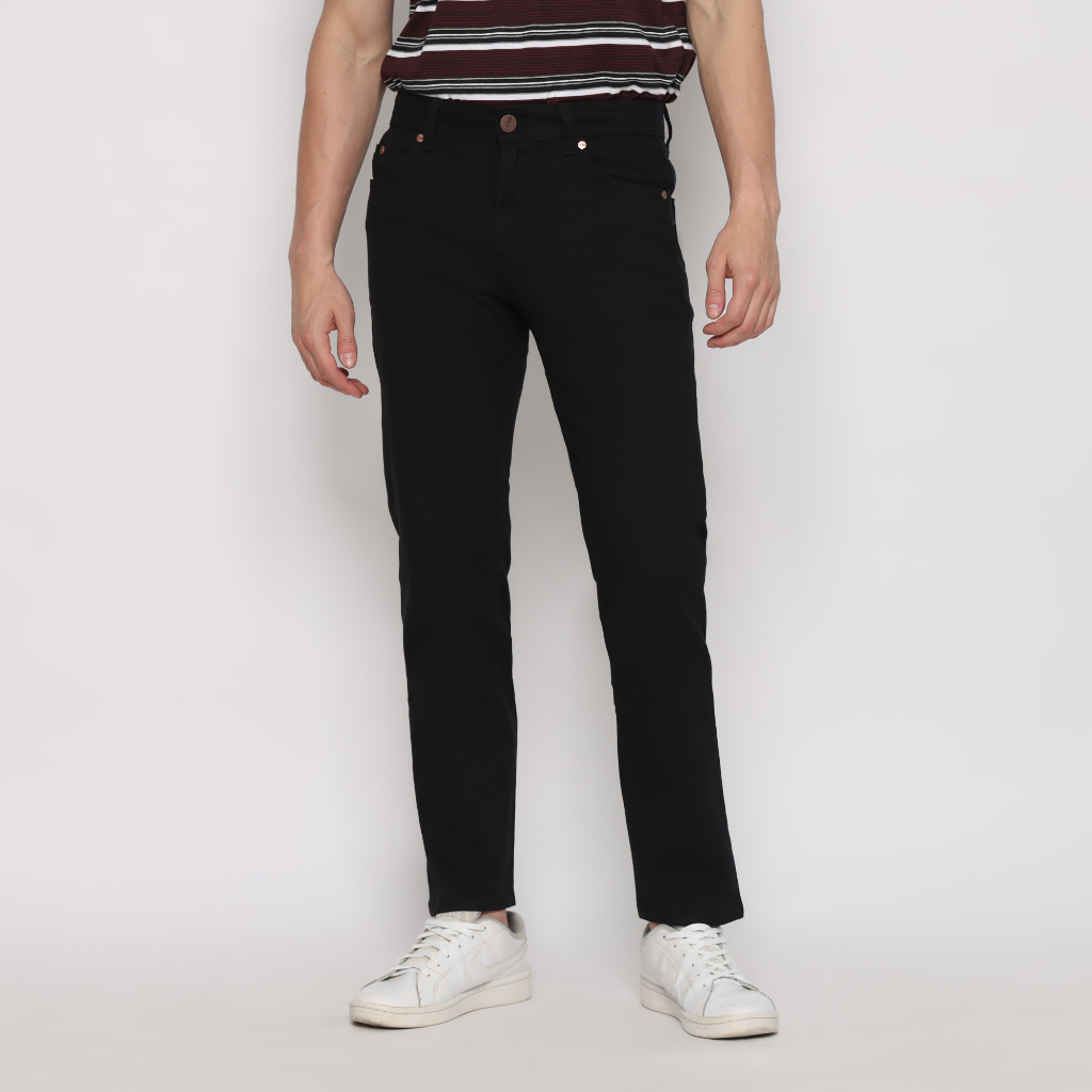 POLICE Celana Denim Stretch Panjang V Pocket Hitam Regular Fit Pria