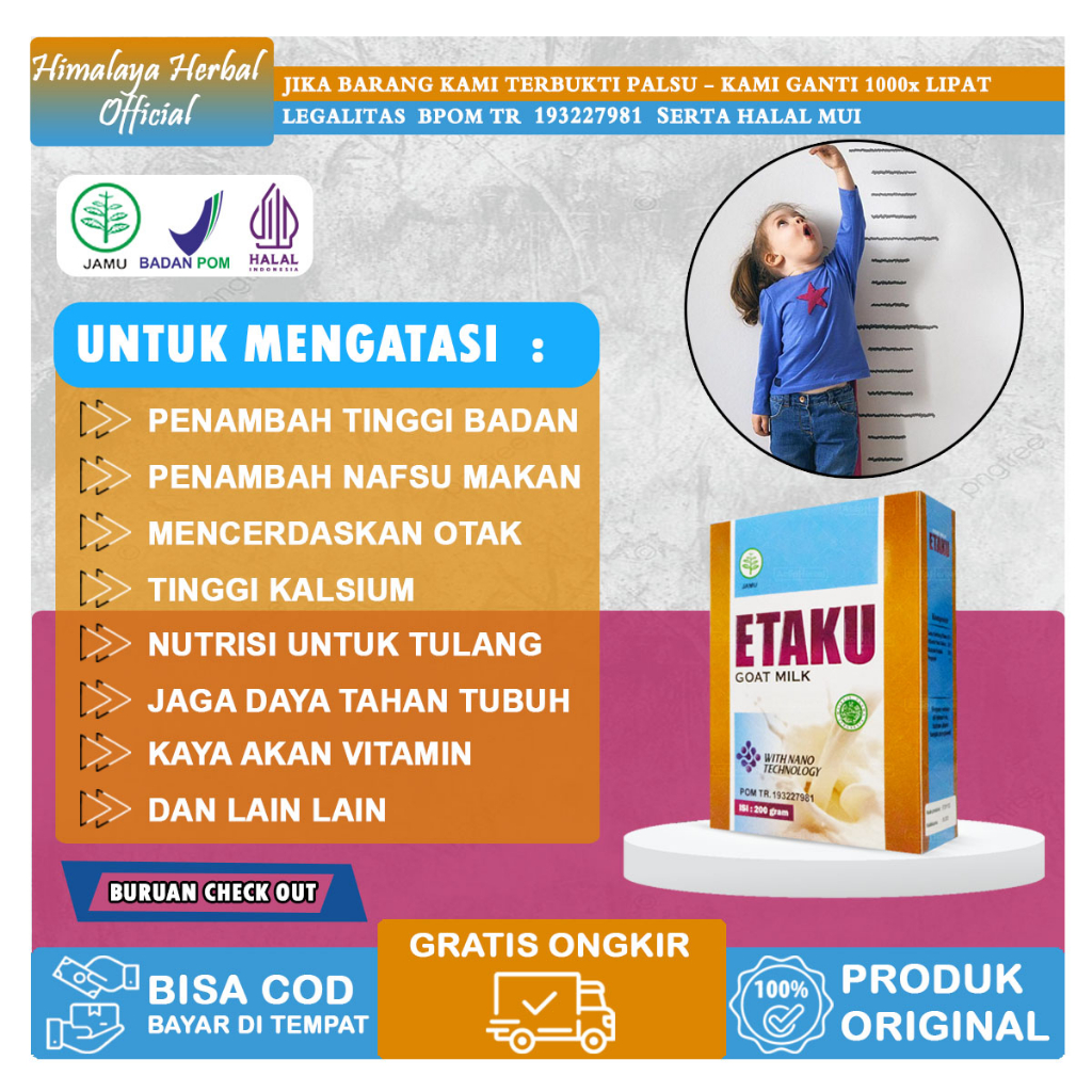 

Susu Peninggi Badan Anak Dewasa Obat Peninggi Badan Untuk Usia 1 2 3 4 5 6 7 8 - 25 Susu Tinggi Kalsium Etaku Goat Milk Susu Kambing Etawa Bubuk