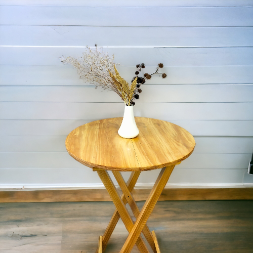 Meja lipat bundar portable bahan kayu solid / meja lipat cocok untuk teras rumah