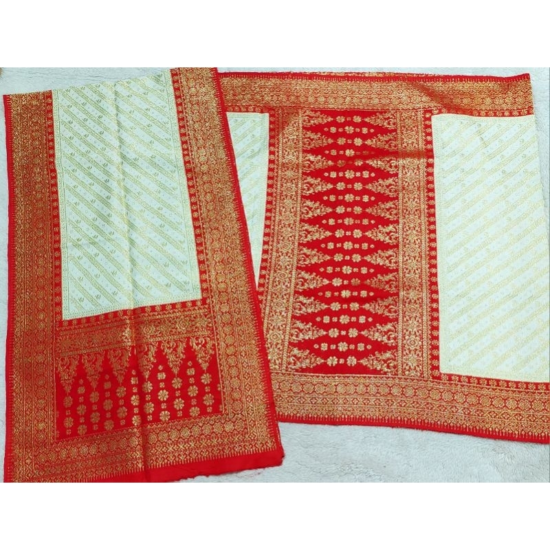 Songket 3 negeri tumpal merah benang Sutra Ori