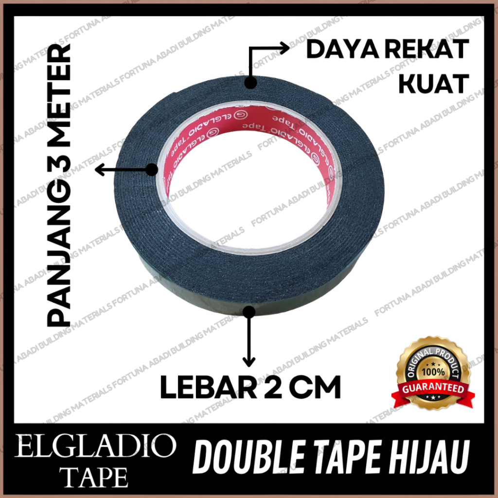 

Double Tape Isolasi Bolak-Balik Hijau / Transparan