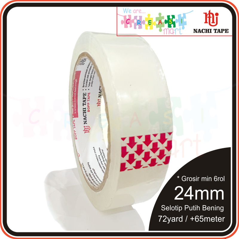 NACHI Tape Selotip 24mm 72yard Transparan Putih Bening 100% Original