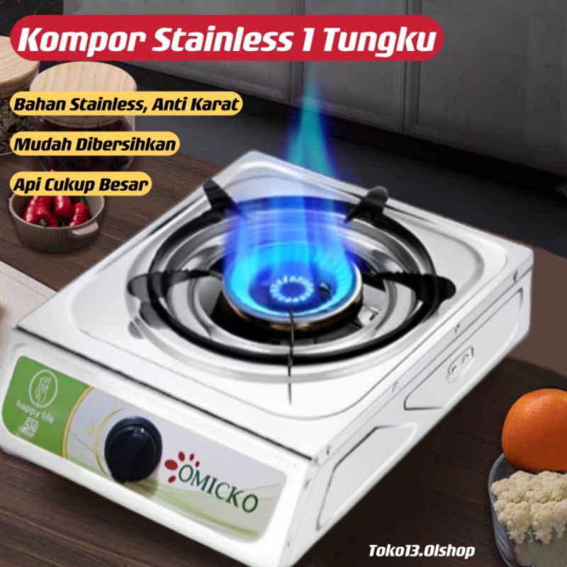 Kompor Gas 1 Tungku Stainless Anti Karat / Kompor Gas Api Besar / Kompor Stainless 1 Tungku Berkuali