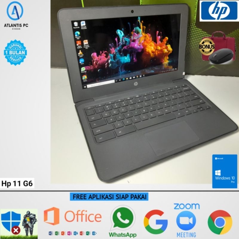 Laptop Hp 11 G6 Ram 4GB SSD 32+128GB  Windows 10 SIAP PAKAI 