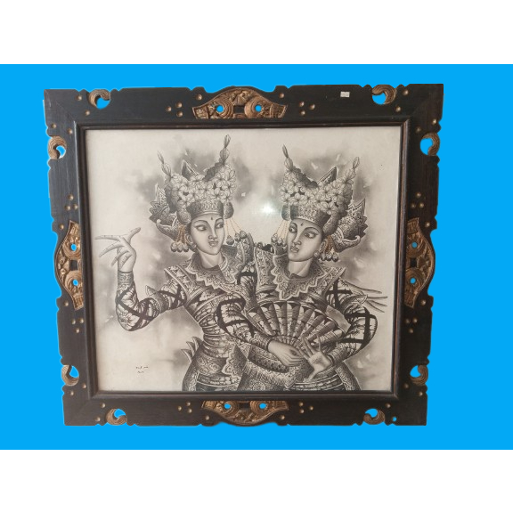 Lukisan Tari Janger Bali Ukuran Besar (Termasuk Bingkai) 90x100cm | Pajangan / Hiasan Dinding Khas B
