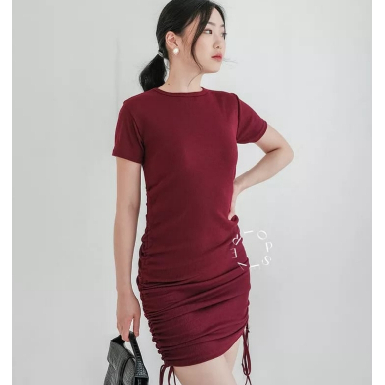 Dress lengan pendek serut / Dress serut style korea
