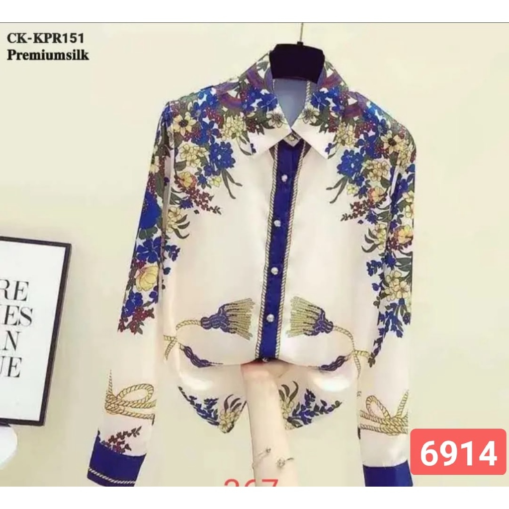 Kemeja Wanita Fashion Import Bahan Satin Silk Premium 6914