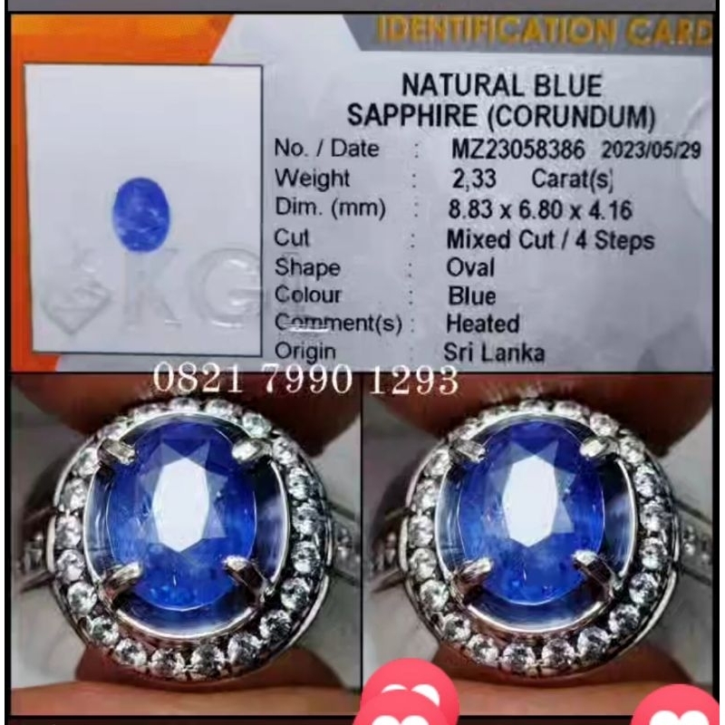 Natural Blue Sapphire Ceylon Srilanka 2.33 crt Memo KGL Lab