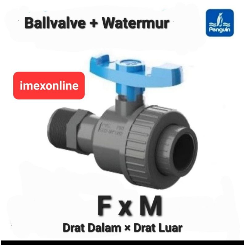 Ball Valve / Stop kran + Watermur Drat Dalam & Luar 1 1/2 " Merek PENGUIN