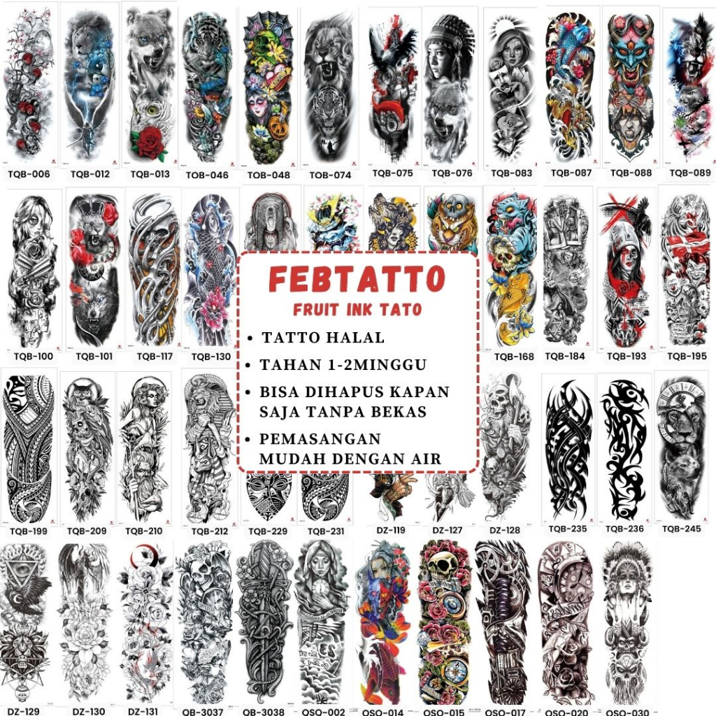 Tato Temporer FULL LENGAN Ukuran 17cmx48cm Motif Aesthetic Tatto Temporary Stiker Tato Halal Grosir 
