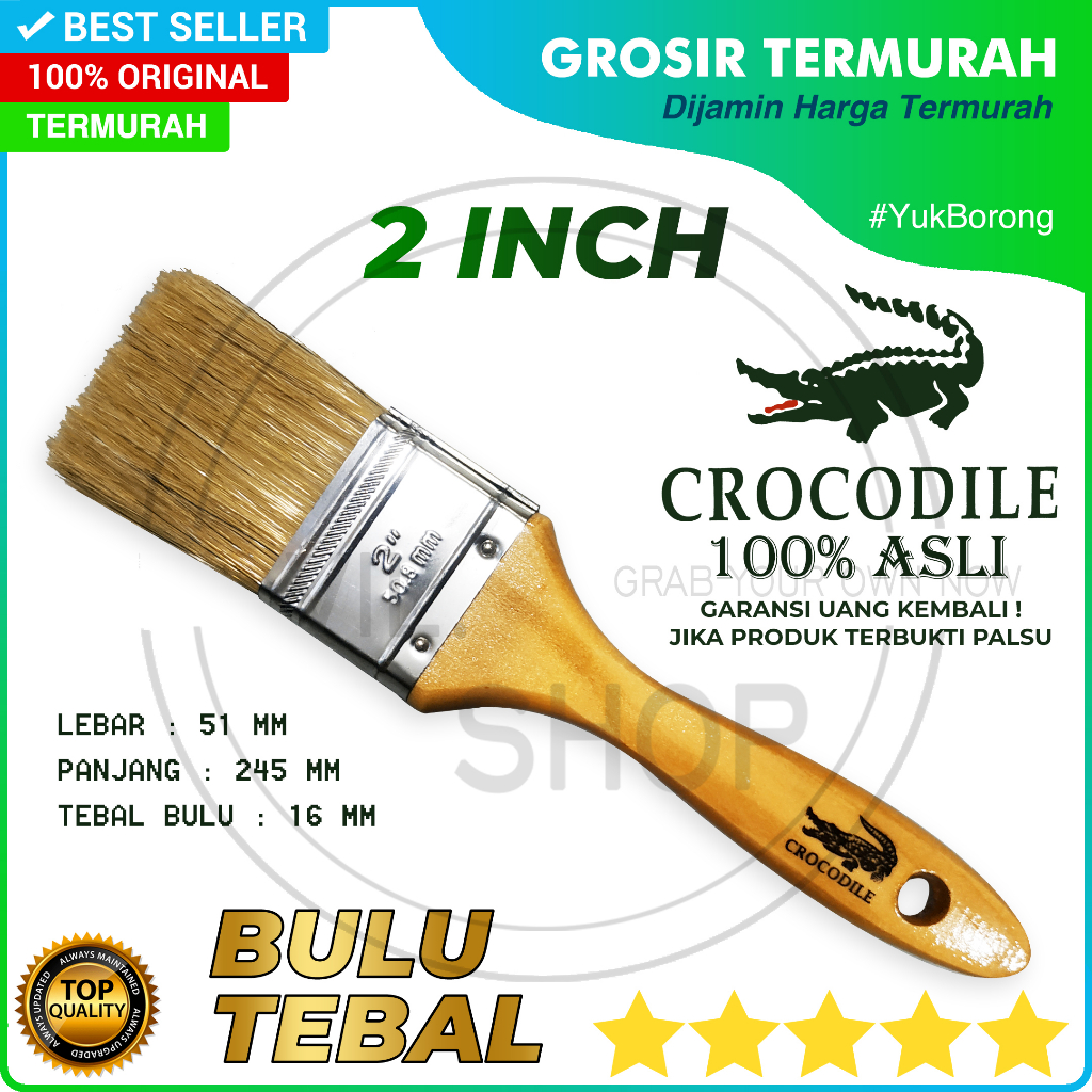 KUAS CAT 2" KUAS 2 INCH BUAYA CROCODILE ASLI BAGUS BULU PUTIH 2 INCI BULU PANJANG TEBAL TIDAK RONTOK