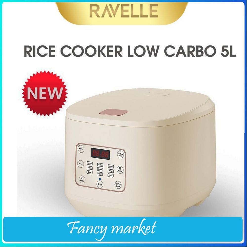 NEW RAVELLE Rice Cooker Digital Low Carbo 5L- Penanak Nasi - Low Watt