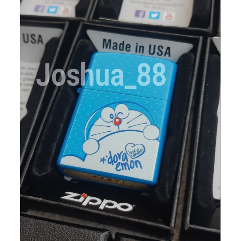 Zippo custom korek api lighter Doraemon blue