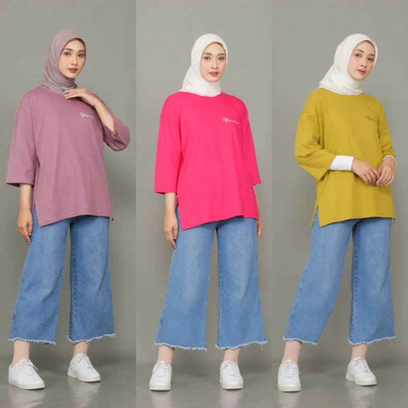 Atasan Baju Kaos Oversized Wanita Muslim Top Basic Polos / KAOS POLOS OVERSIZE BASIC COTTON COMBED /