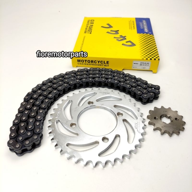 GEAR SET GIR PAKET JUPITER MX NEW 135 428H-112L 38T-14T MERK FUKUKAWA