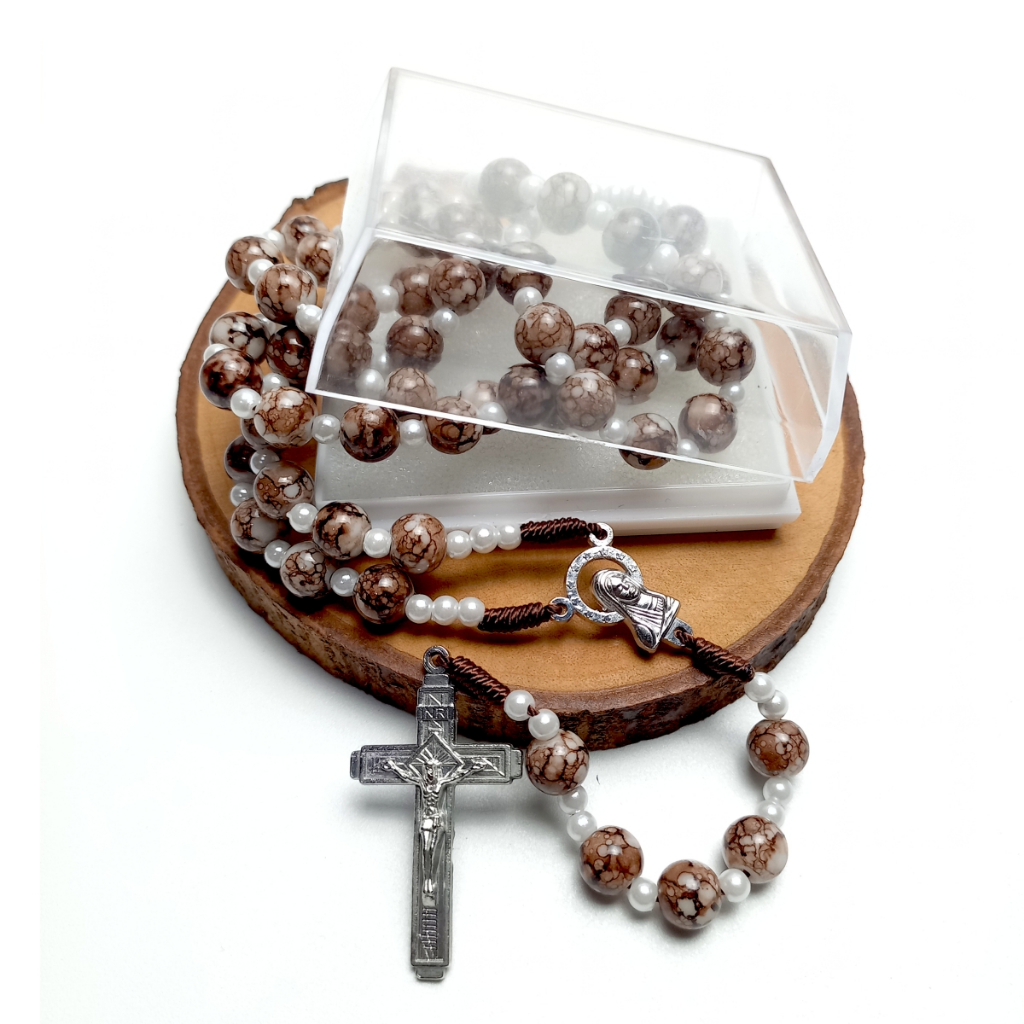 Rosario Eksklusif Batu BLOROK Warna Coklat / Kalung Rosario Pri/Wanita Katolik / Souvenir Rosario
