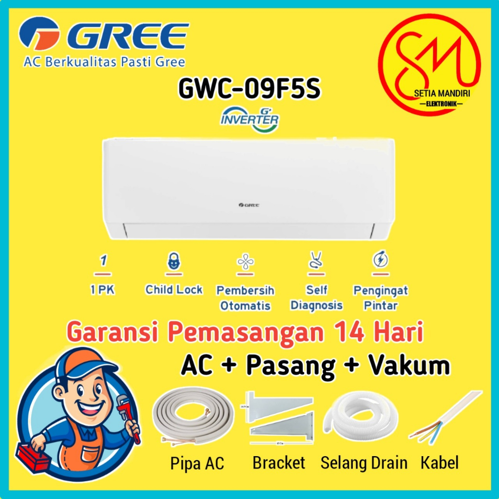AC GREE Inverter 1 PK GWC09F5S | GWC-09F5(S) White Pearl Garansi 10 Tahun Kompresor Freon R32