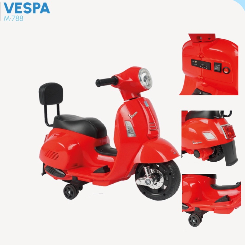 MOTOR AKI ANAK VESPA M 788 LISENSI VESPA SCOOTER ANAK MAINAN SEPEDA MOTOR LISTRIK TS