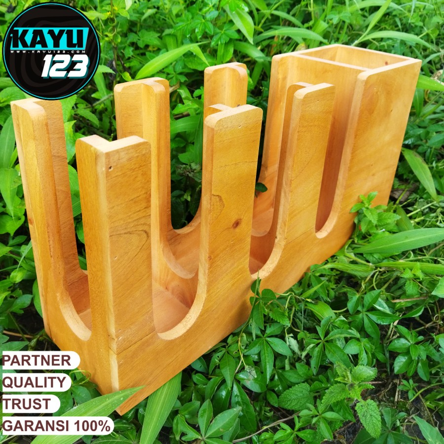 Paper Cup Holder 4 Slot Rak Organizer Gelas Kertas Plastik Model Kayu
