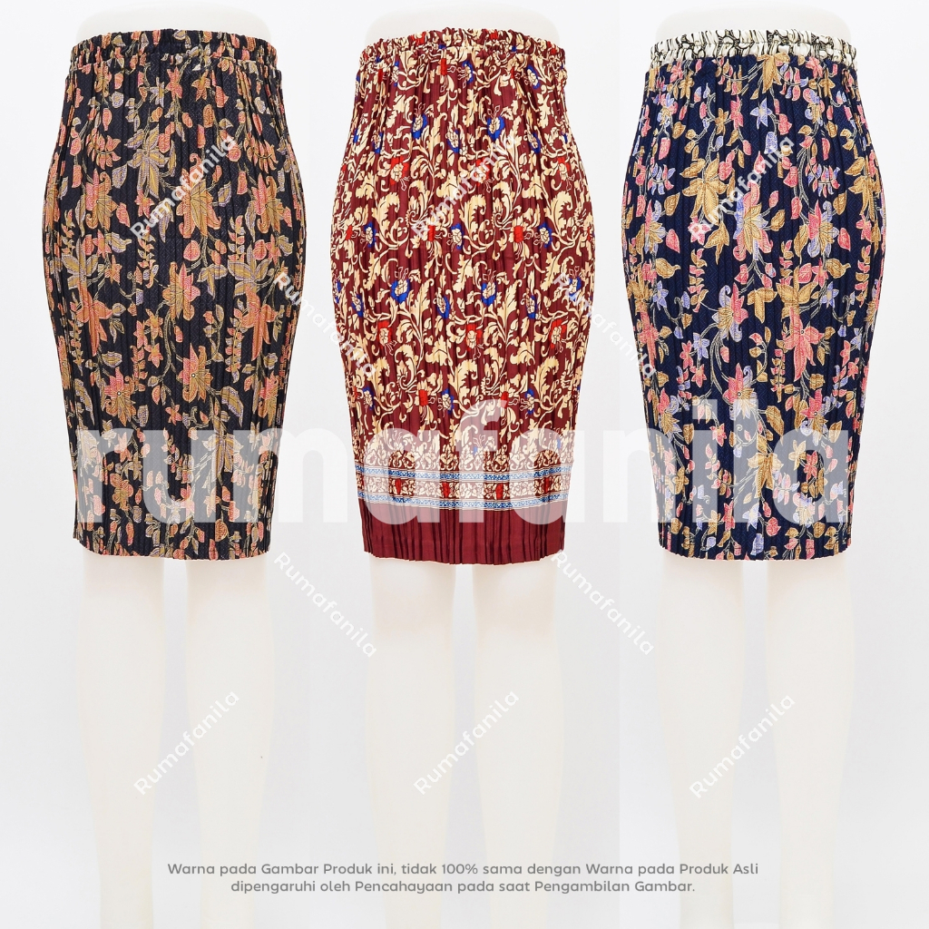 Rok Pendek Batik Plisket Premium Bawahan Kebaya Modern Plisket Span Wiru Jumbo Pakaian Tradisional P