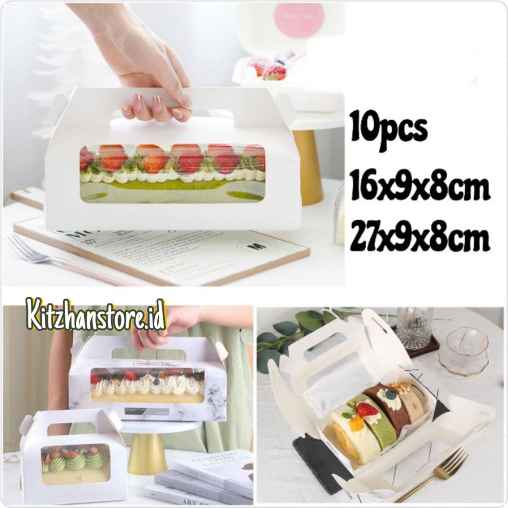 10PCS BOX DUS HANDLE roll cake box bolu gulung dus kotak kue potong brownies dessert