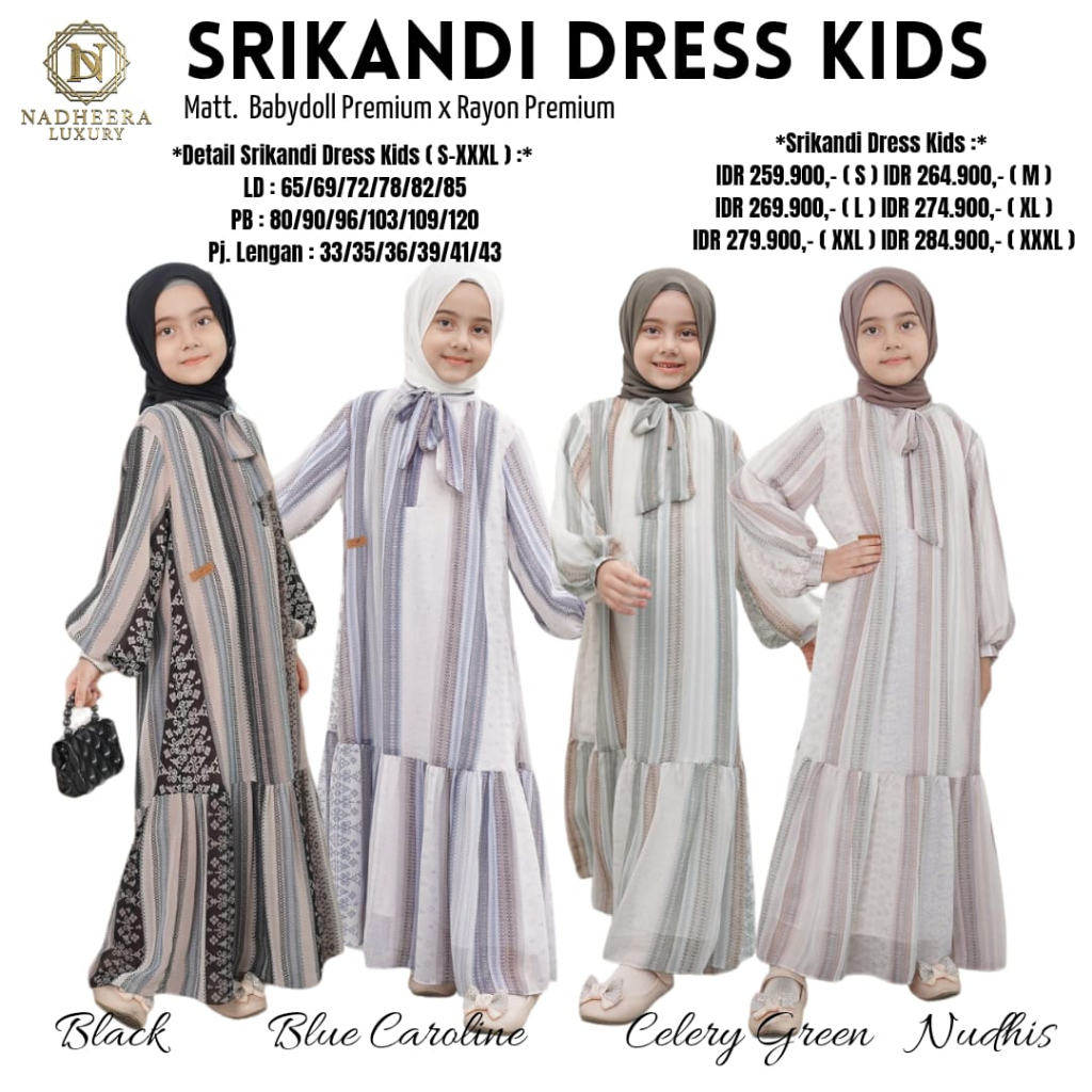 SRIKANDI KIDS DRESS TERBARU BY NADHEERA LUXURY SARIMBIT 2024