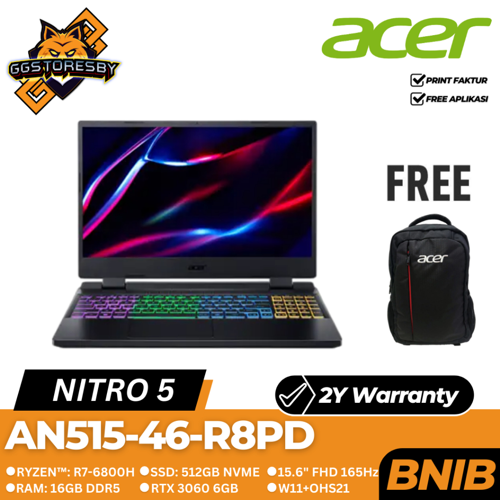 Laptop Acer Nitro 5 An515-46-R8Pd | R7-6800H 16/512 Rtx3060 W11+Ohs21